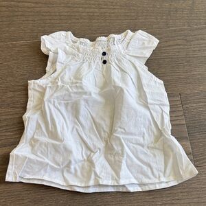 Girls' White Smocked Neck Tank Top with Button Detail